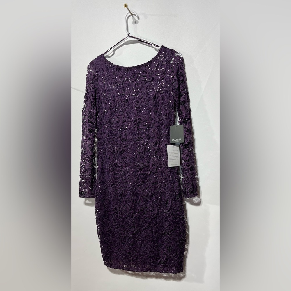 Marina Sequin‎ and Lace Purple Sheath Dress Size XS New With Tags - Picture 4 of 12